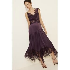 BHLDN Evelyn Lace High-Low Midi Dress in Wine Purple